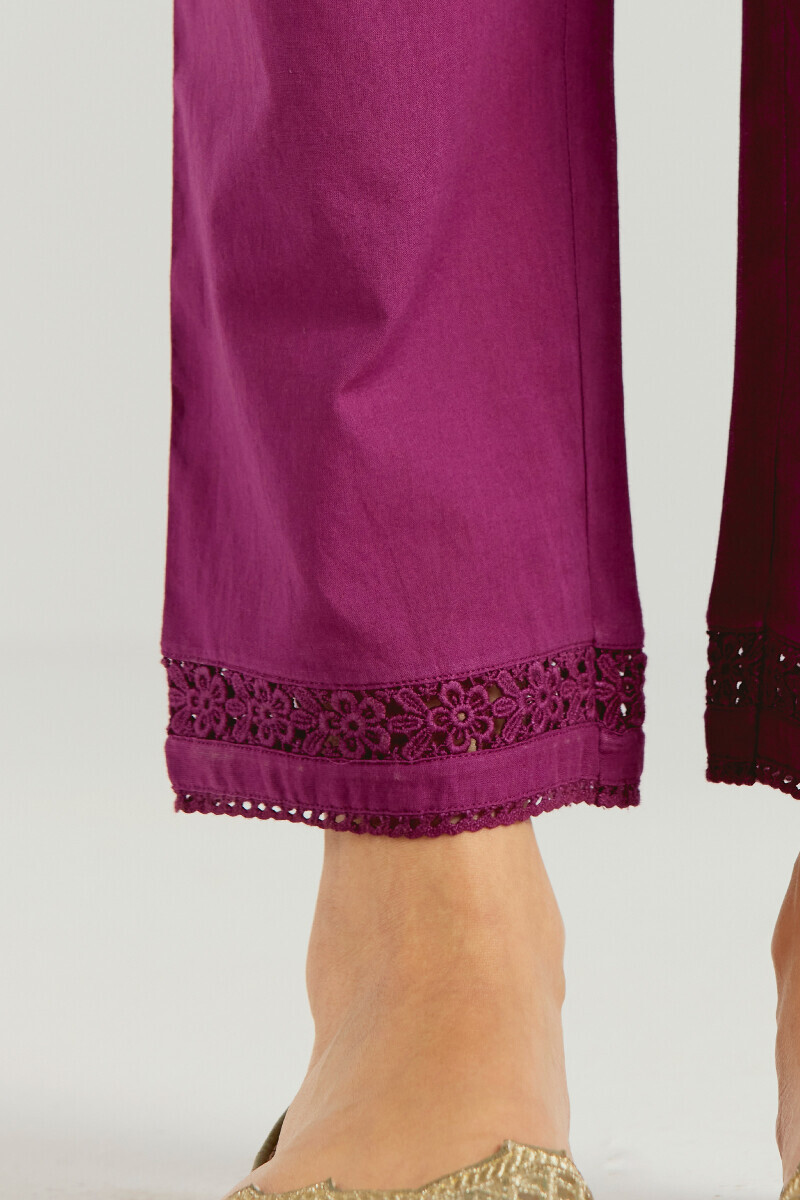 Pink Handcrafted Cotton Narrow Pants