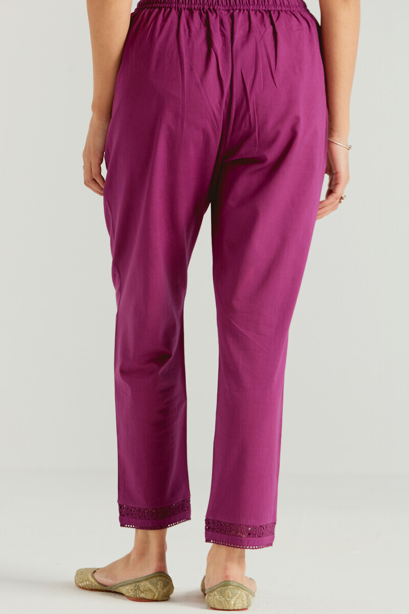 Pink Handcrafted Cotton Narrow Pants