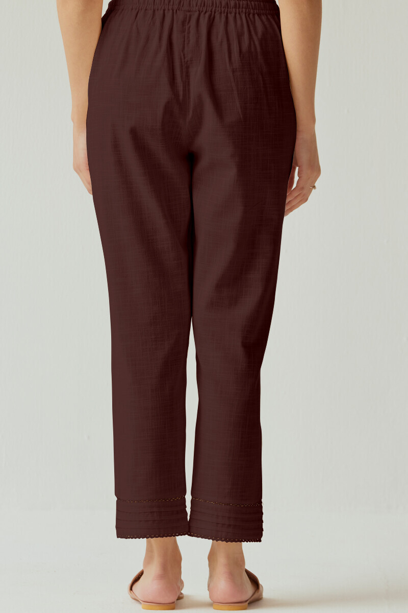 Brown Handcrafted Gauze Slub Narrow Pants