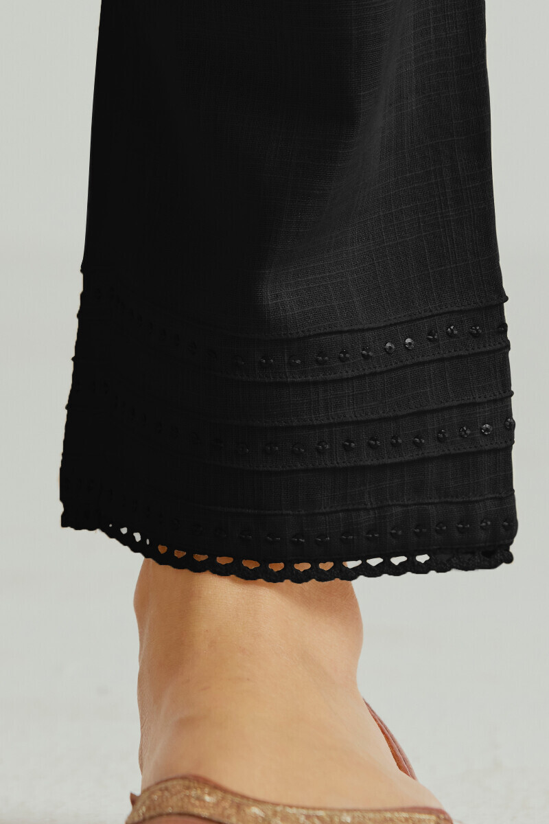 Black Handcrafted Gauze Slub Narrow Pants