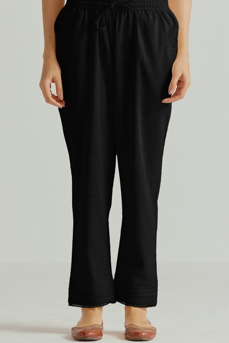 Black Handcrafted Gauze Slub Narrow Pants