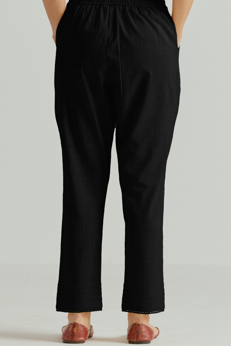 Black Handcrafted Gauze Slub Narrow Pants