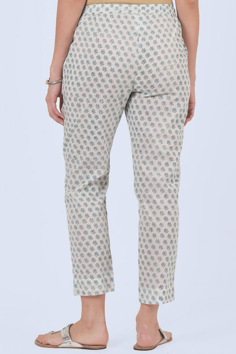 White Block Printed Cotton Pants