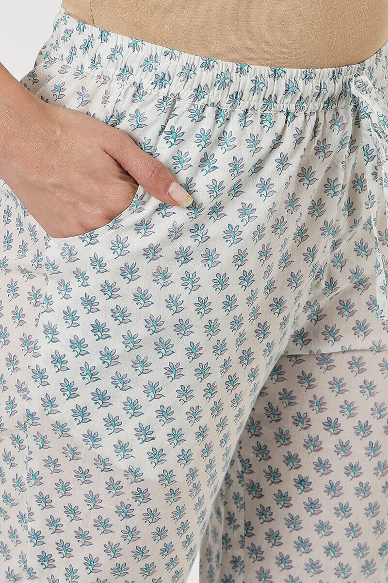 White Block Printed Cotton Pants