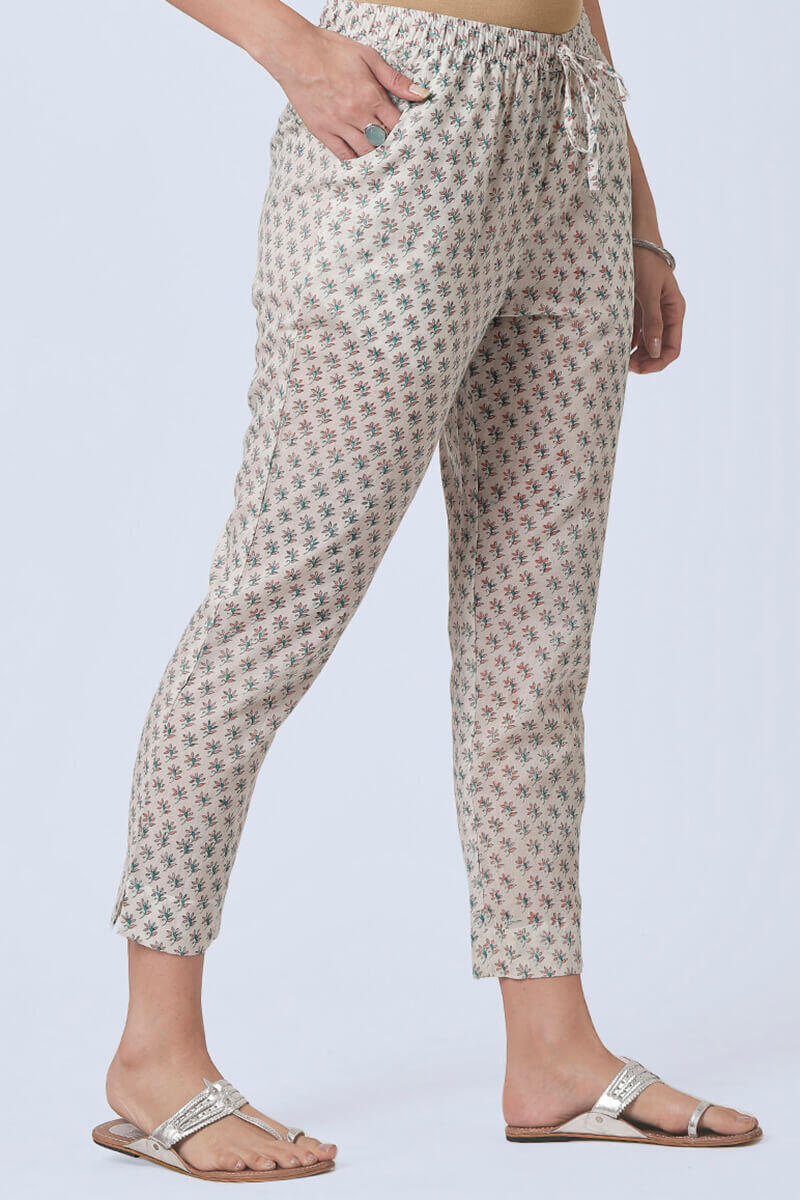 White Block Printed Cotton Pants