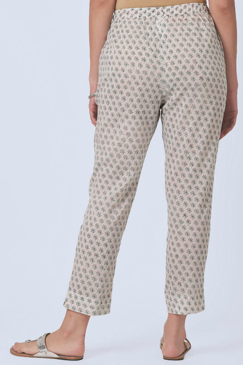 White Block Printed Cotton Pants