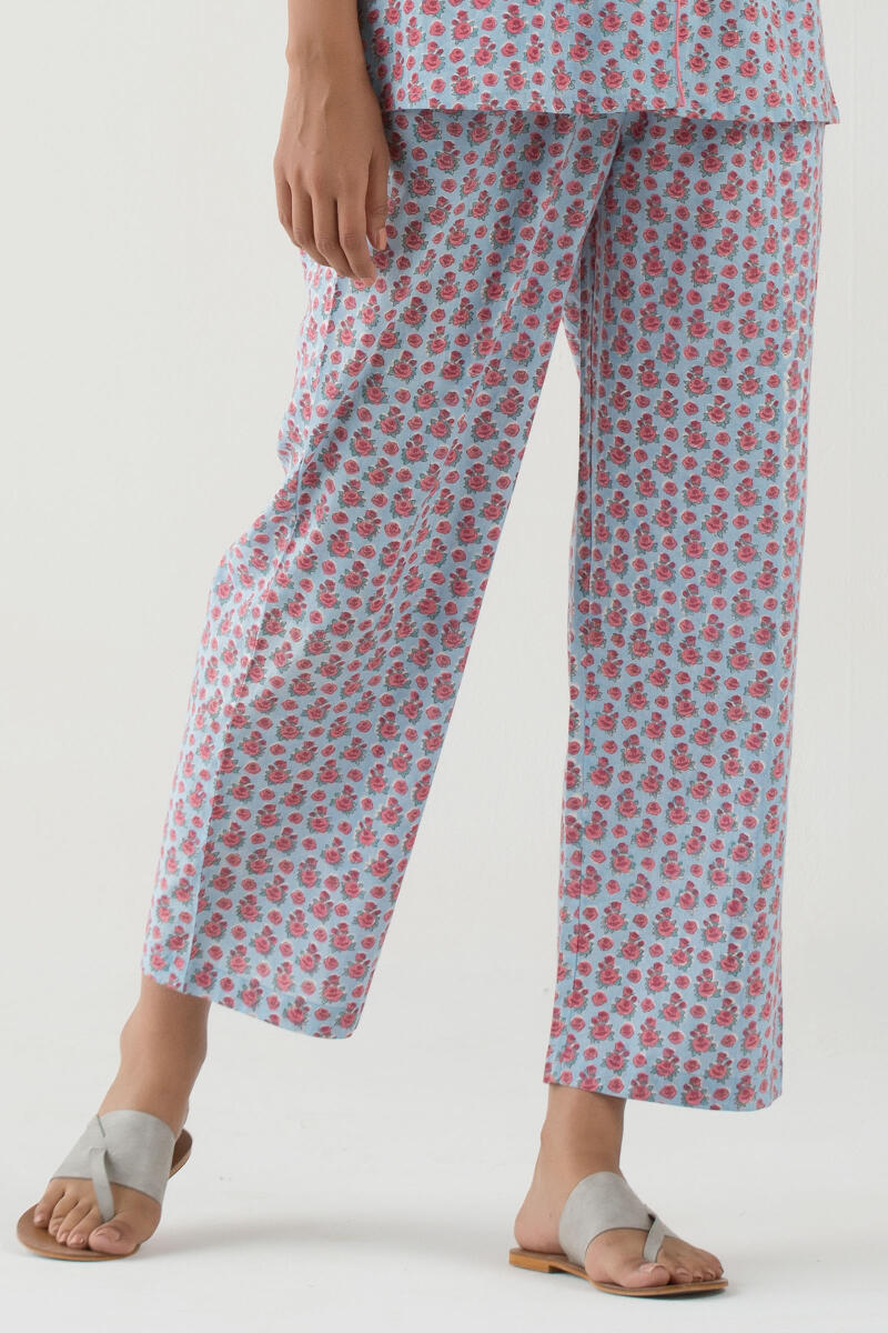 Blue Block Printed Cotton Pyjama Set