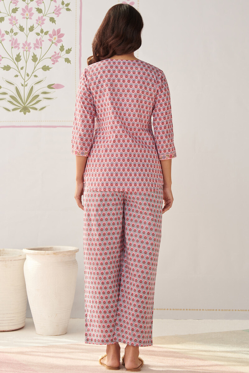 Pink Hand Printed Cotton Loungewear Set