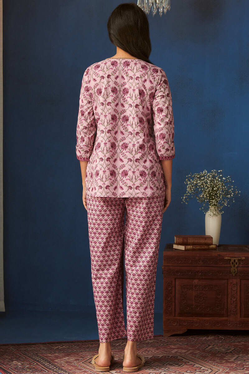 Pink Hand Printed Cotton Loungewear Set