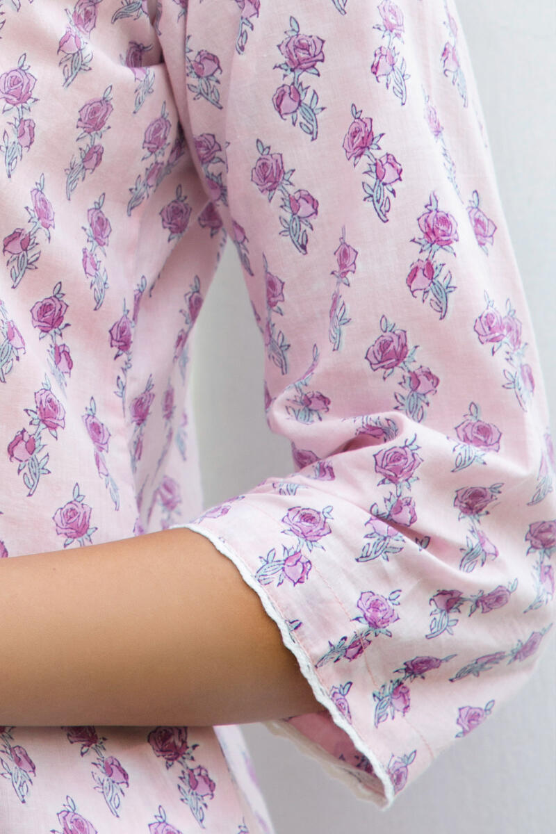 Purple Block Printed Cotton Pyjama Set