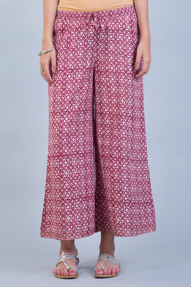 Red Block Printed Cotton Palazzo