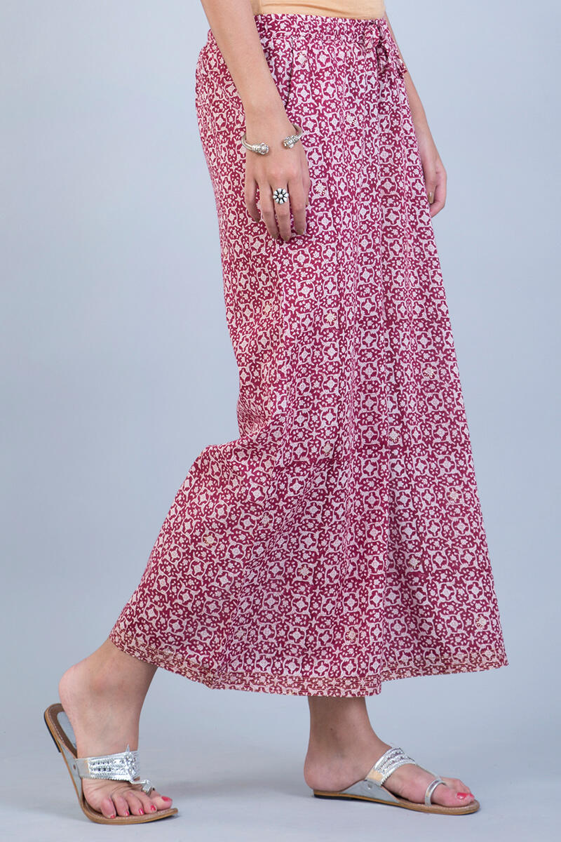 Red Block Printed Cotton Palazzo