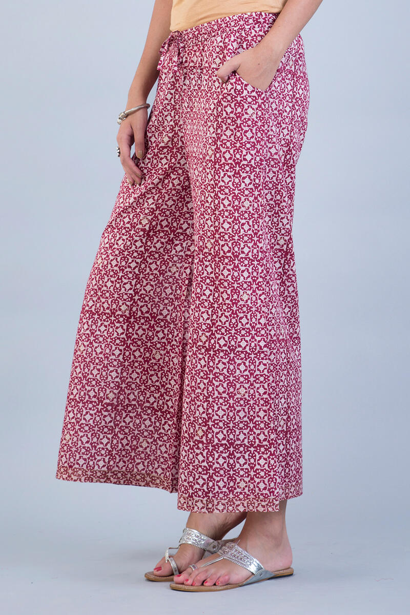 Red Block Printed Cotton Palazzo