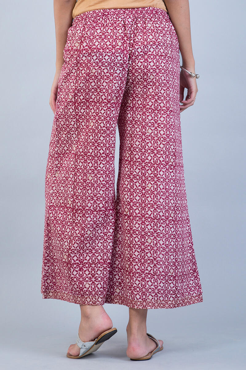 Red Block Printed Cotton Palazzo