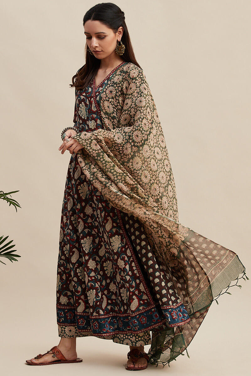 Beige Block Printed Cotton Palazzo