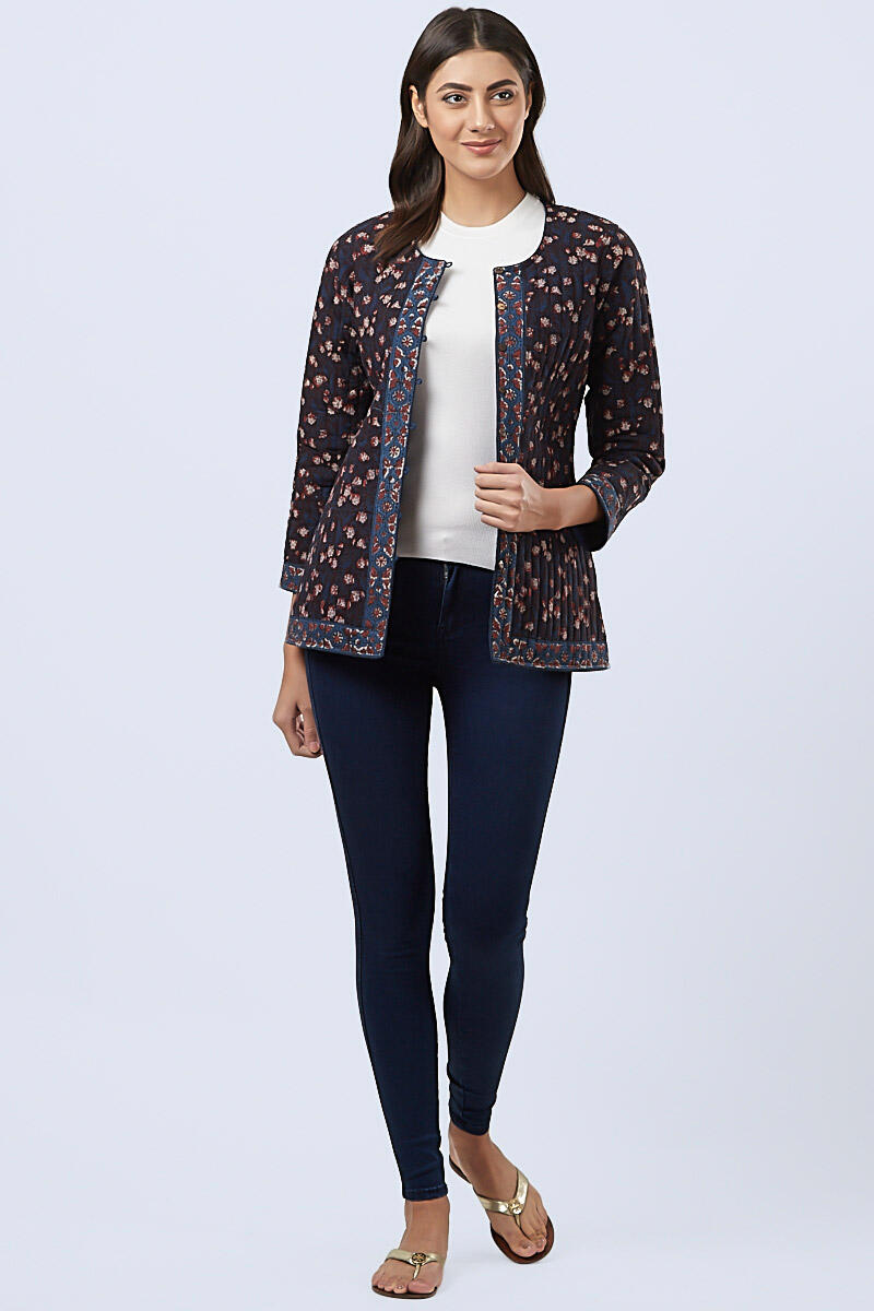 Indigo Block Printed Cotton Jacket