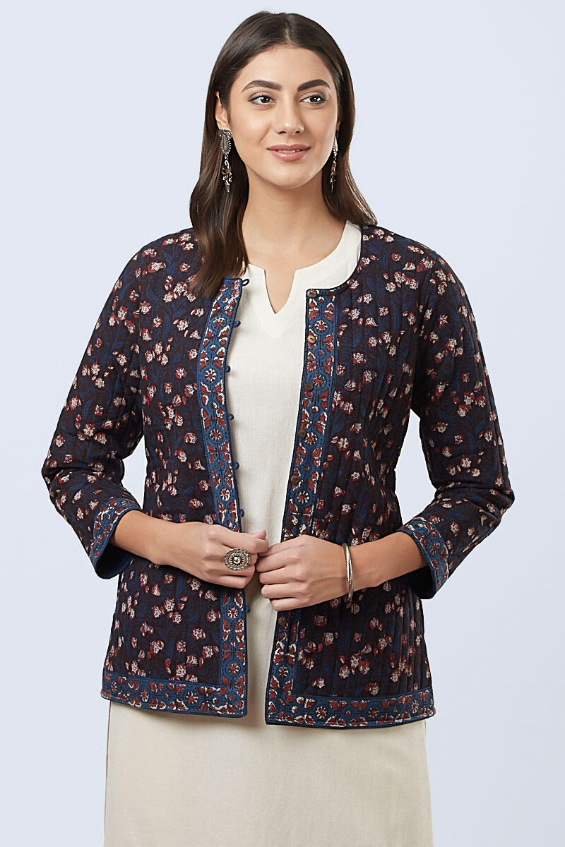 Indigo Block Printed Cotton Jacket