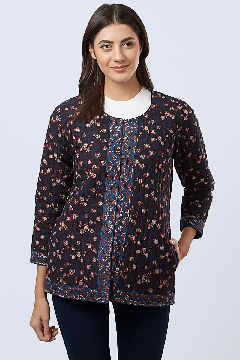 Indigo Block Printed Cotton Jacket