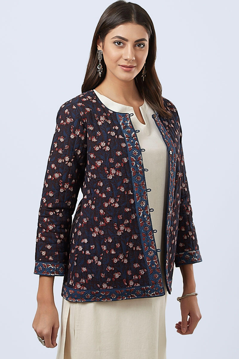 Indigo Block Printed Cotton Jacket