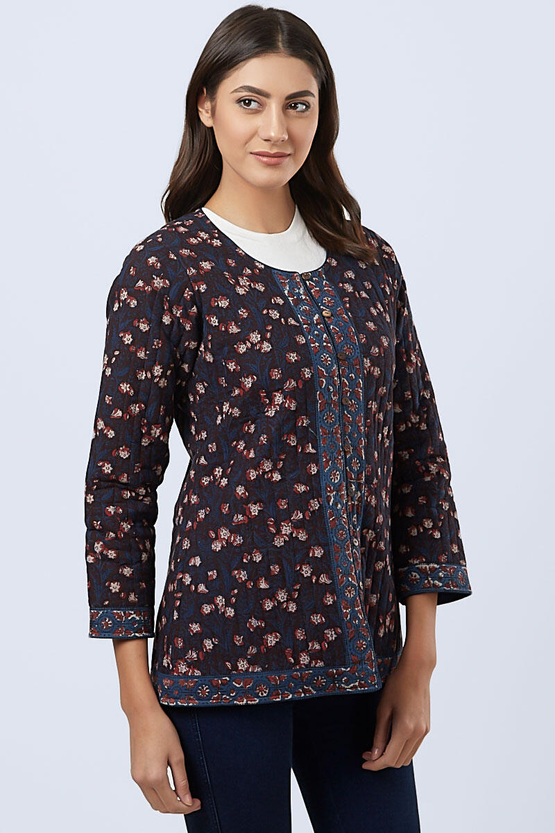 Indigo Block Printed Cotton Jacket