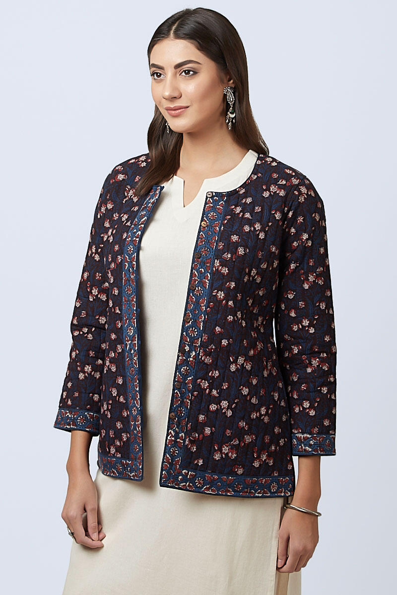 Indigo Block Printed Cotton Jacket