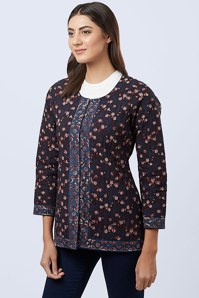 Indigo Block Printed Cotton Jacket