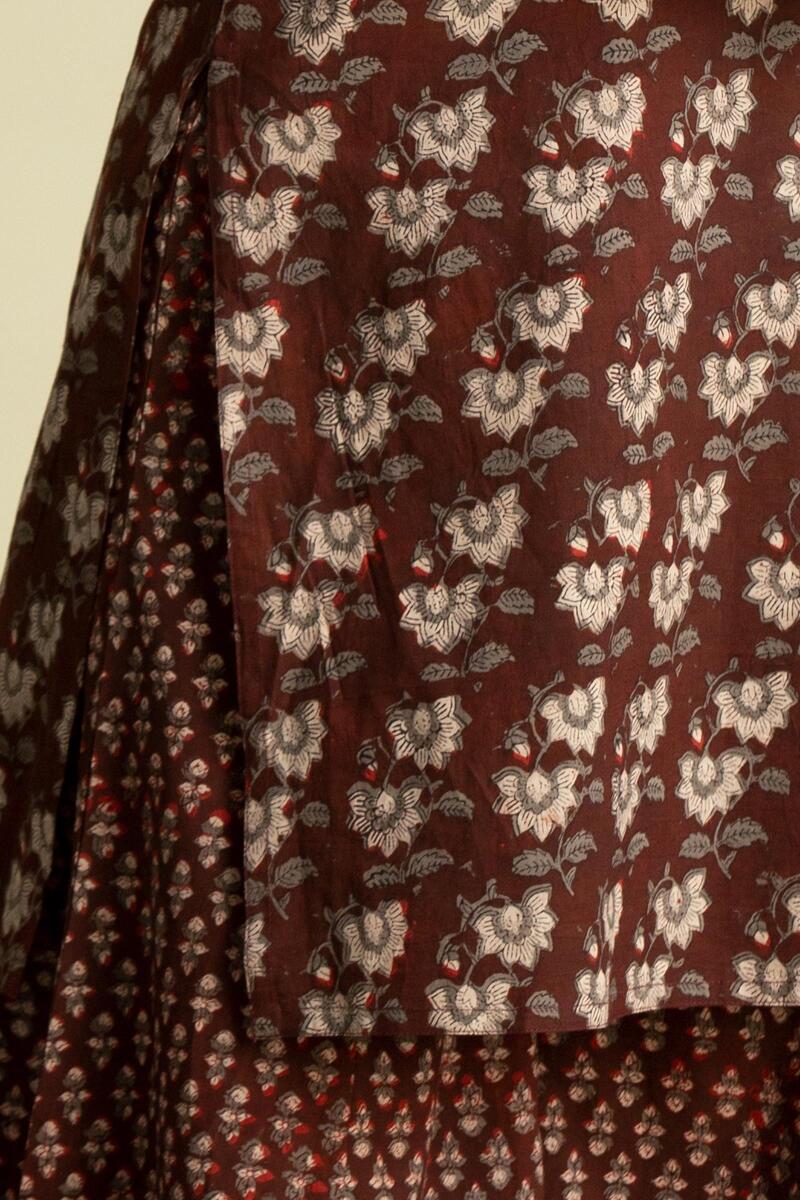 Maroon Block Printed Straight Cotton Kurta