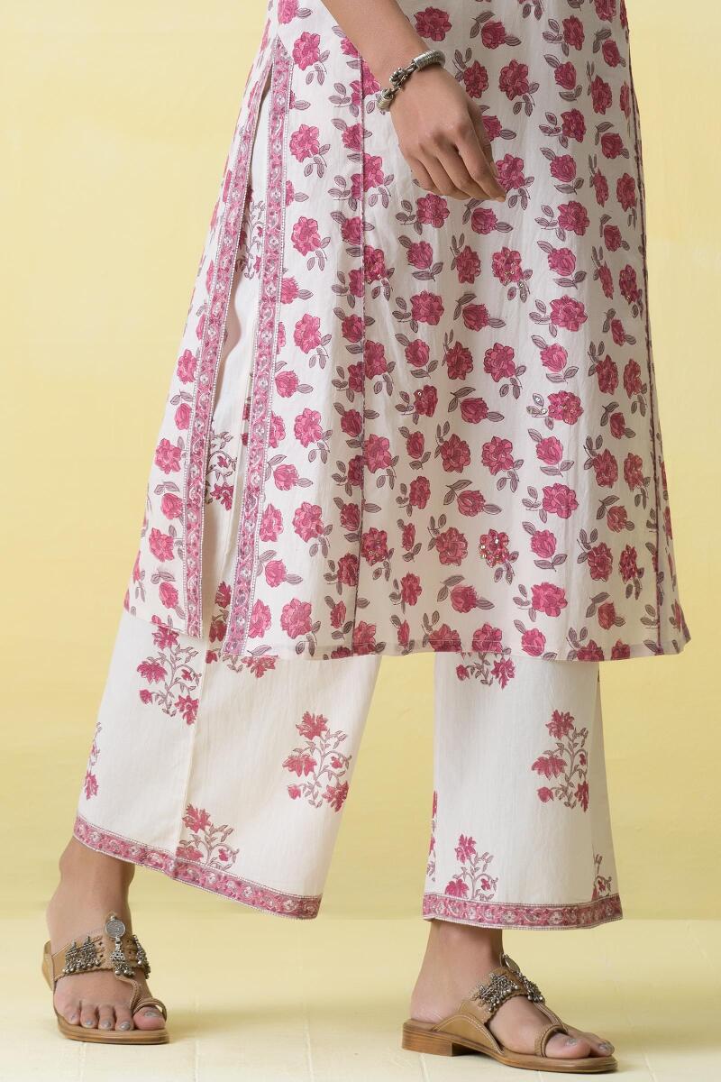 Pink Block Printed Straight Cotton Kurta