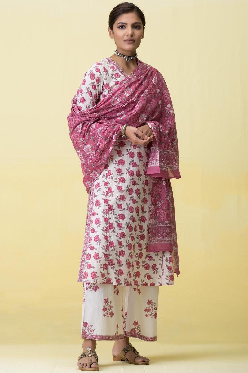 Pink Block Printed Straight Cotton Kurta