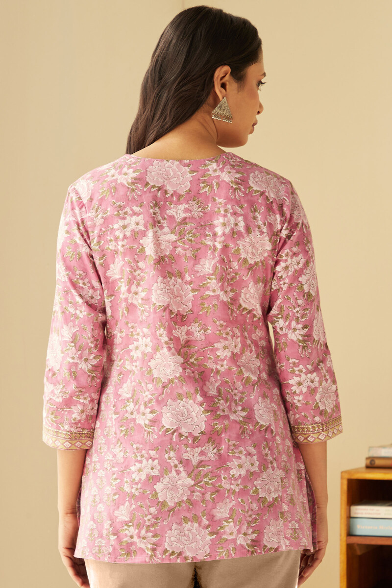 Pink Hand Block-Printed Cotton Top