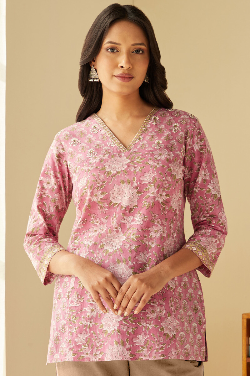 Pink Hand Block-Printed Cotton Top