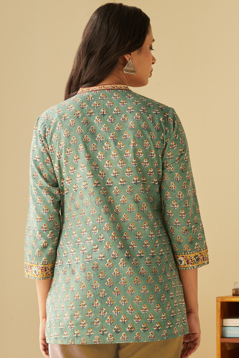 Green Hand Block-Printed Cotton Top