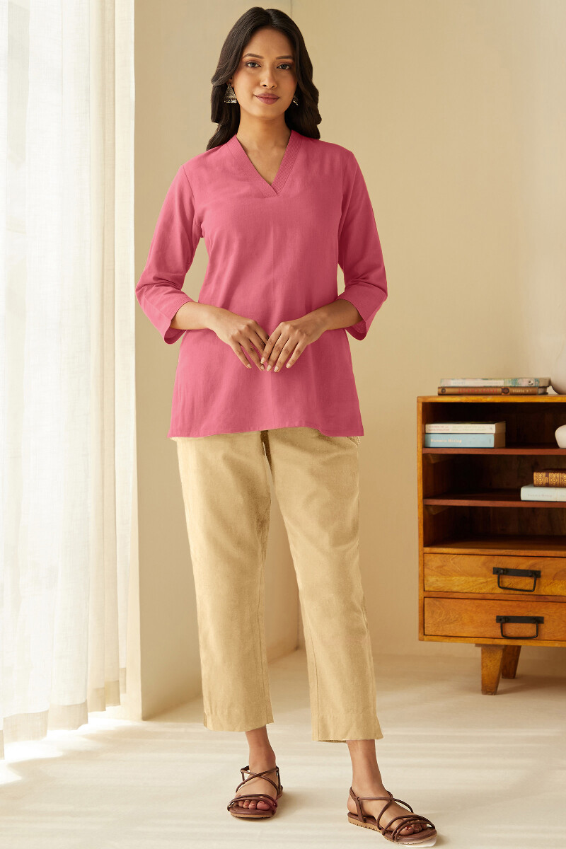 Pink Handcrafted Cotton Linen Top