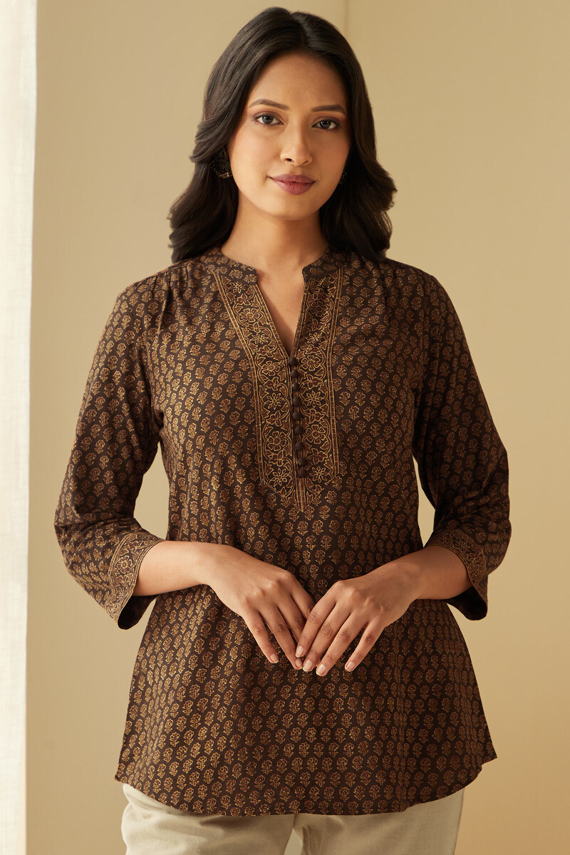 Ajrak Hand Block-Printed Cotton Top