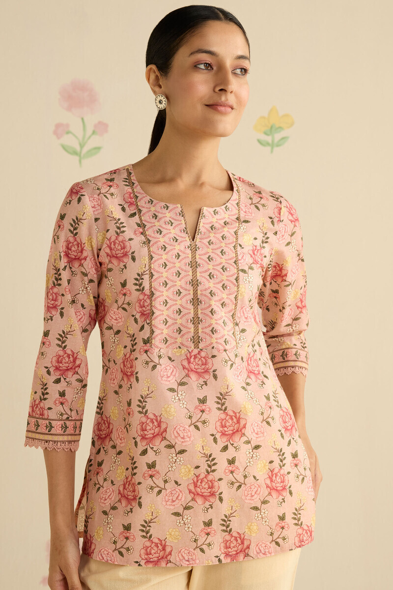 Peach Printed Cotton Top