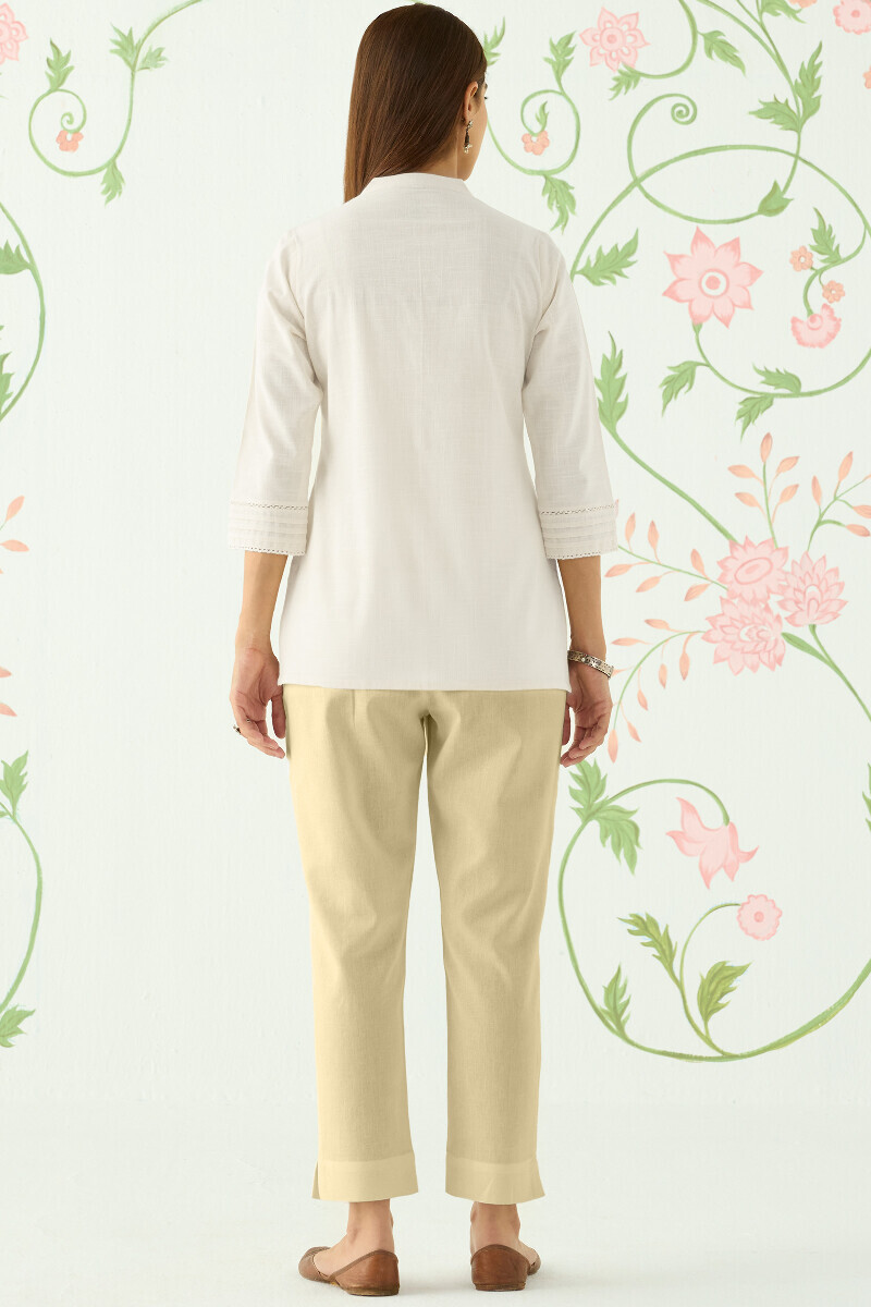 White Handcrafted Cotton Flax Top