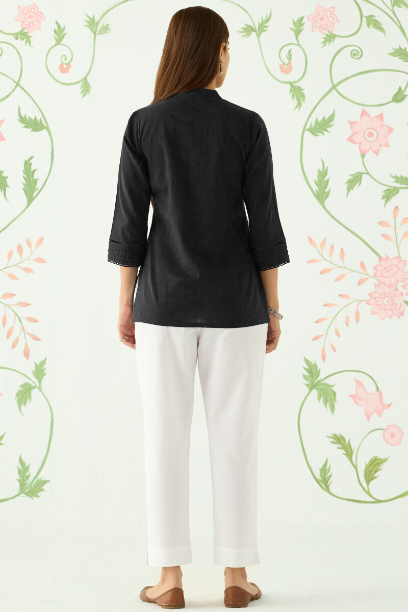 Black Handcrafted Gauze Slub Top