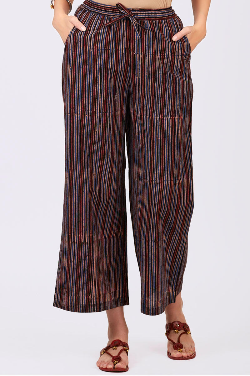 Red Block Printed Cotton Farsi Pants