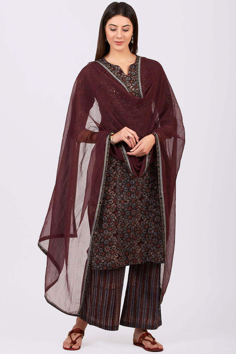 Red Block Printed Cotton Farsi Pants