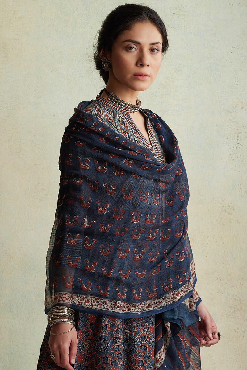 Ajrak Block Printed Kota Dupatta