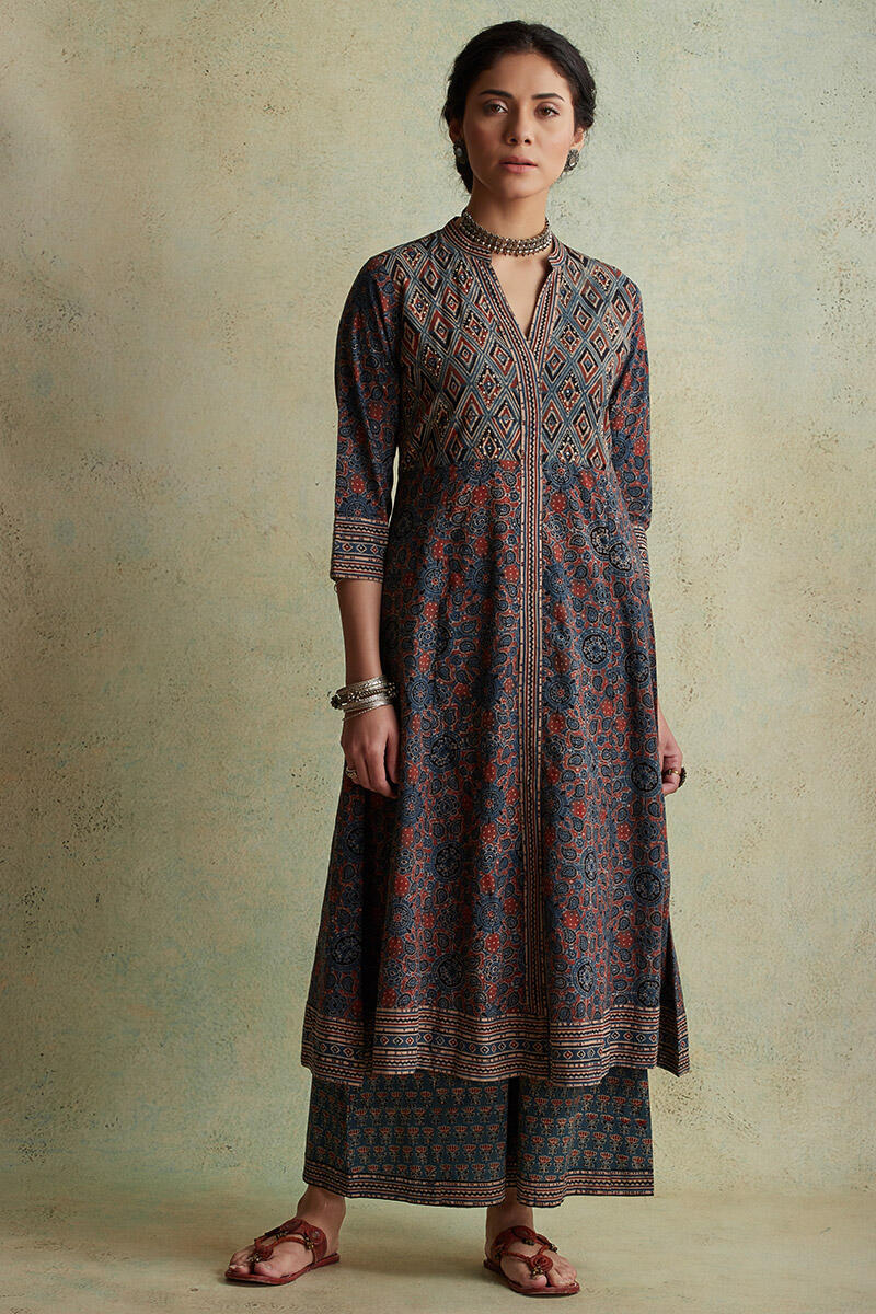 Ajrak Block Printed A-line Cotton Kurta
