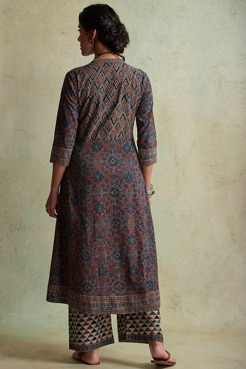 Ajrak Block Printed A-line Cotton Kurta