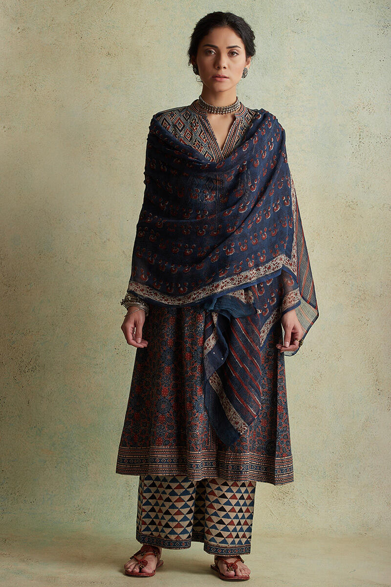 Ajrak Block Printed A-line Cotton Kurta