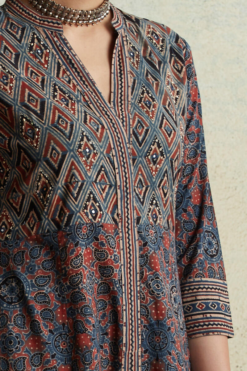 Ajrak Block Printed A-line Cotton Kurta