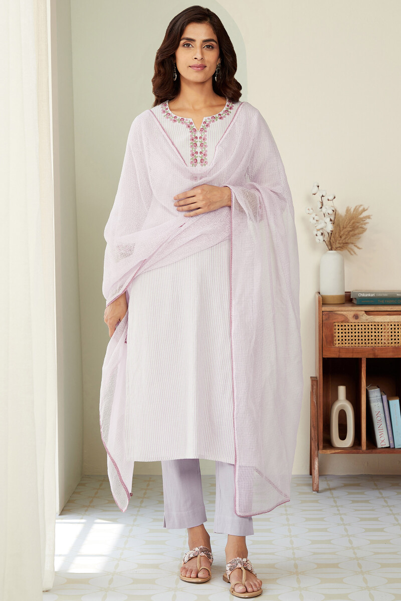 Purple Handcrafted Straight Cotton Flax Kurta