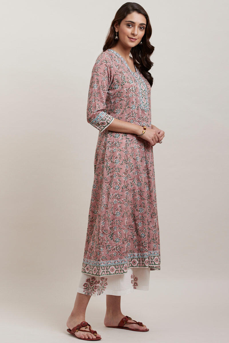 Brown Block Printed Anarkali Cotton Kurta