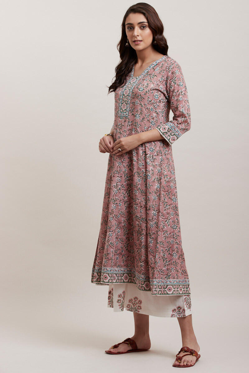 Brown Block Printed Anarkali Cotton Kurta