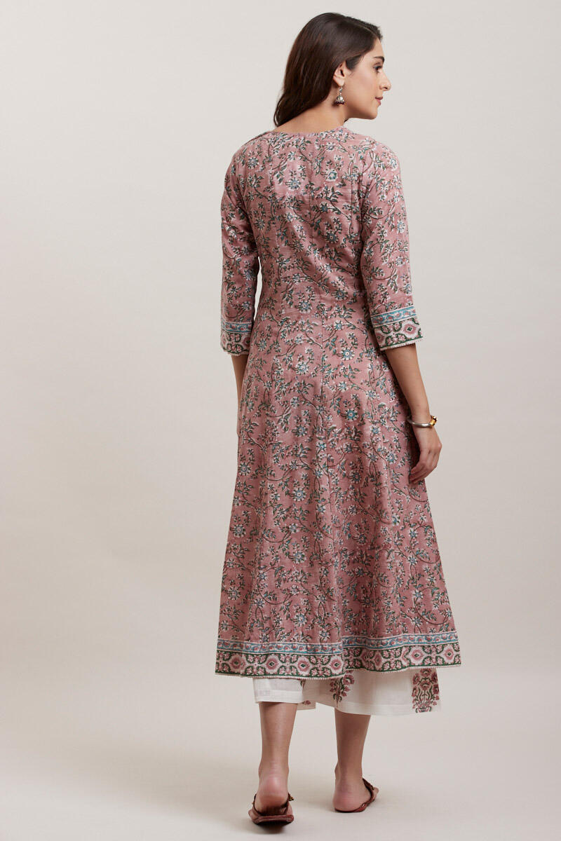 Brown Block Printed Anarkali Cotton Kurta