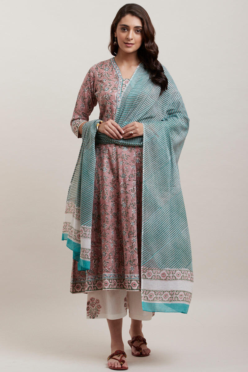 Brown Block Printed Anarkali Cotton Kurta