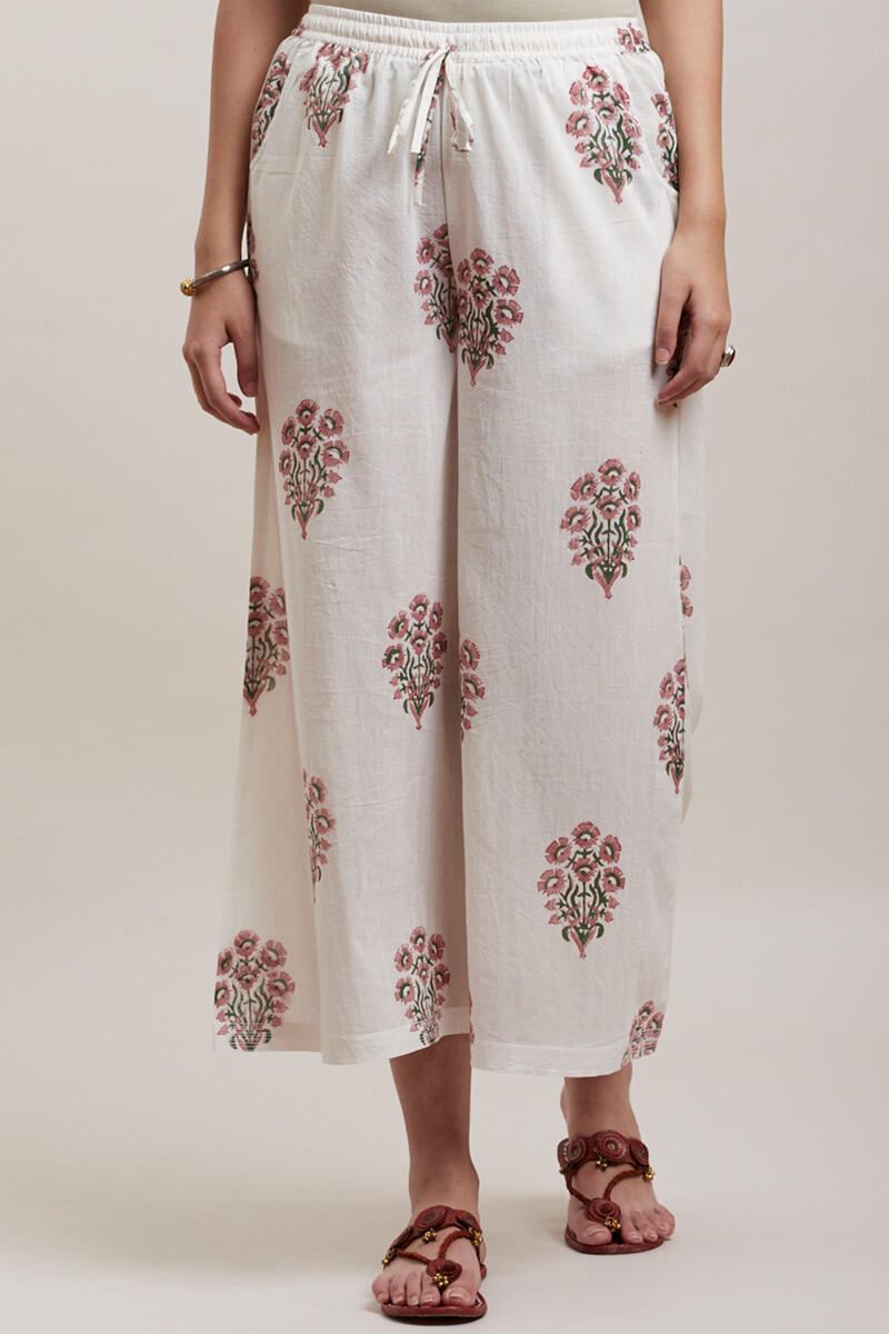 White Block Printed Cotton Palazzo